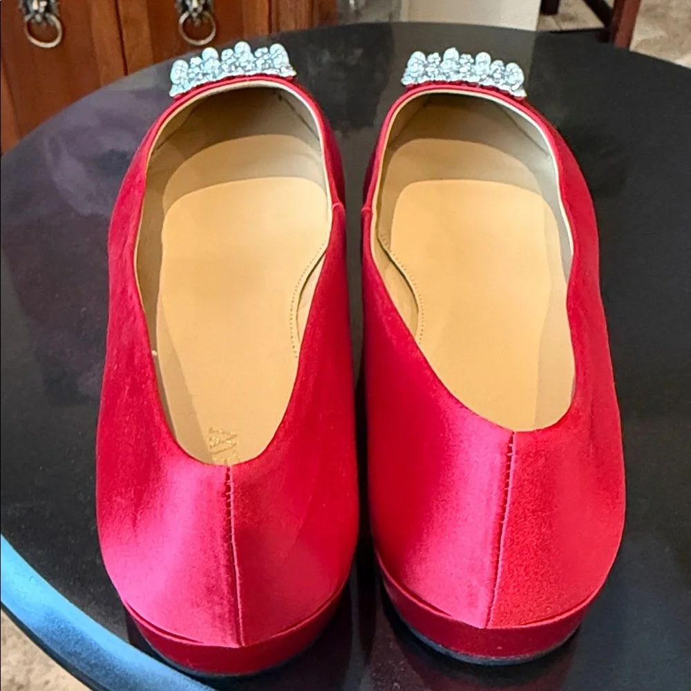 J.Crew Women’s BU507 Red Satin Pointed Toe Jeweled Buckle Evening Flats 10 NEW